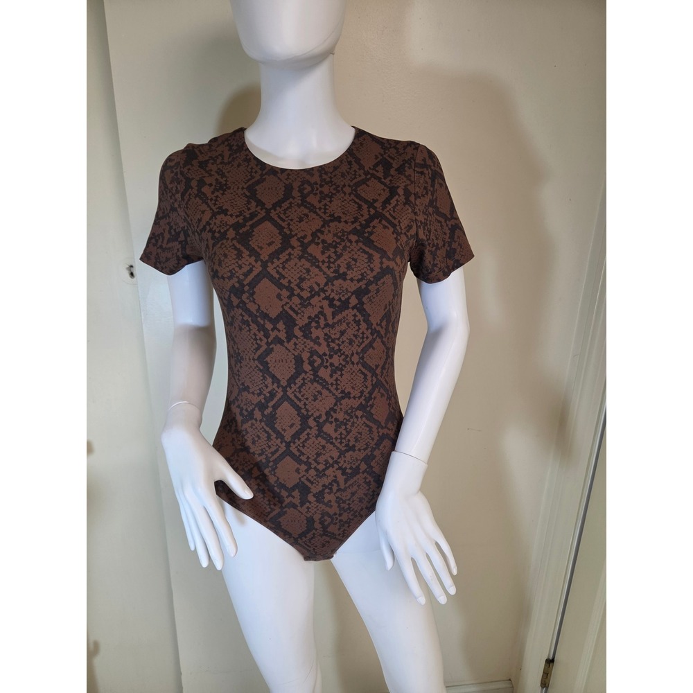 House‎ of Harlow 1960 Brown Snakeskin Print Short Sleeve Bodysuit Small